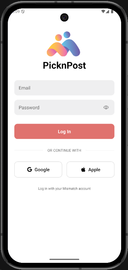The login screen