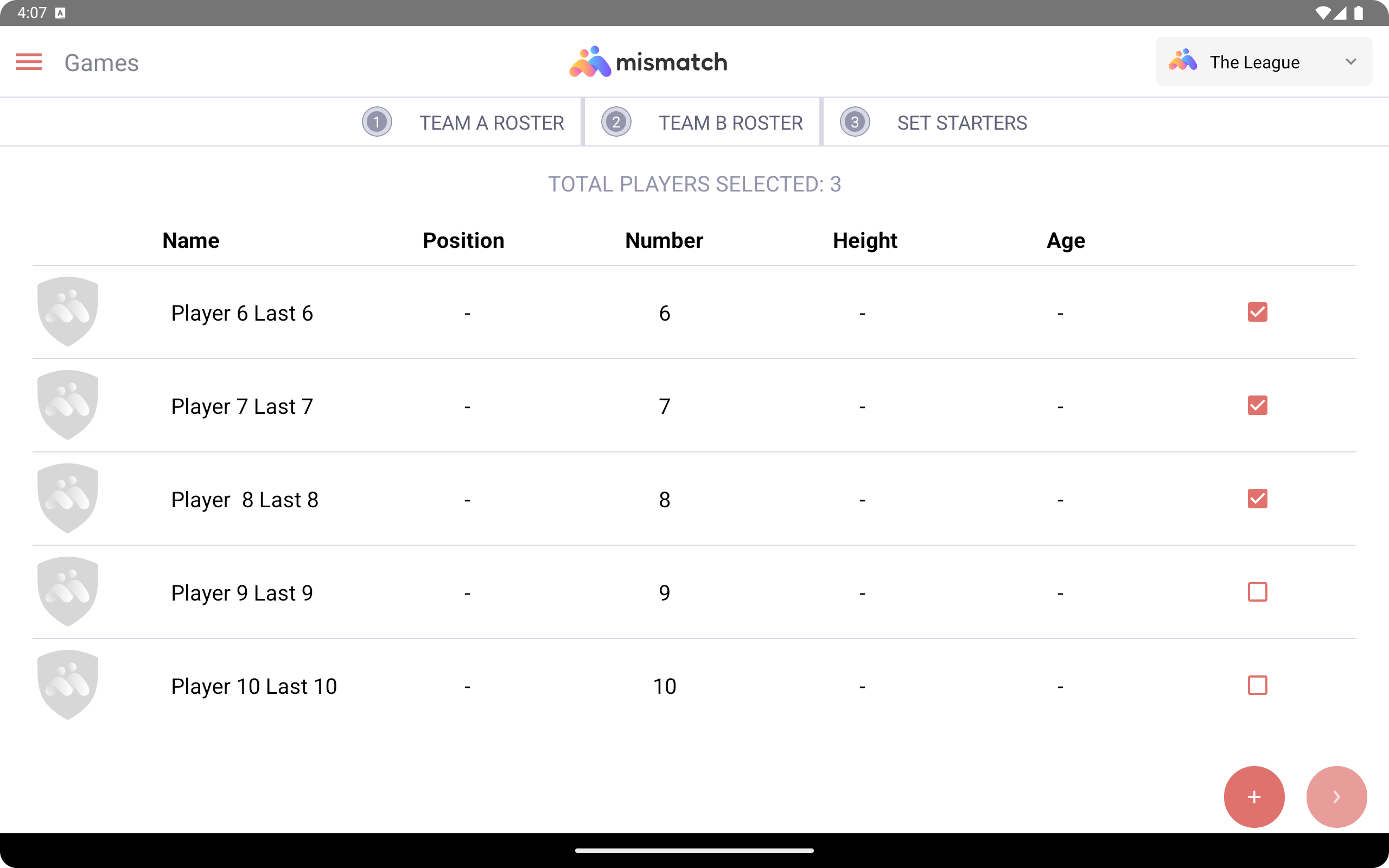 App roster screen