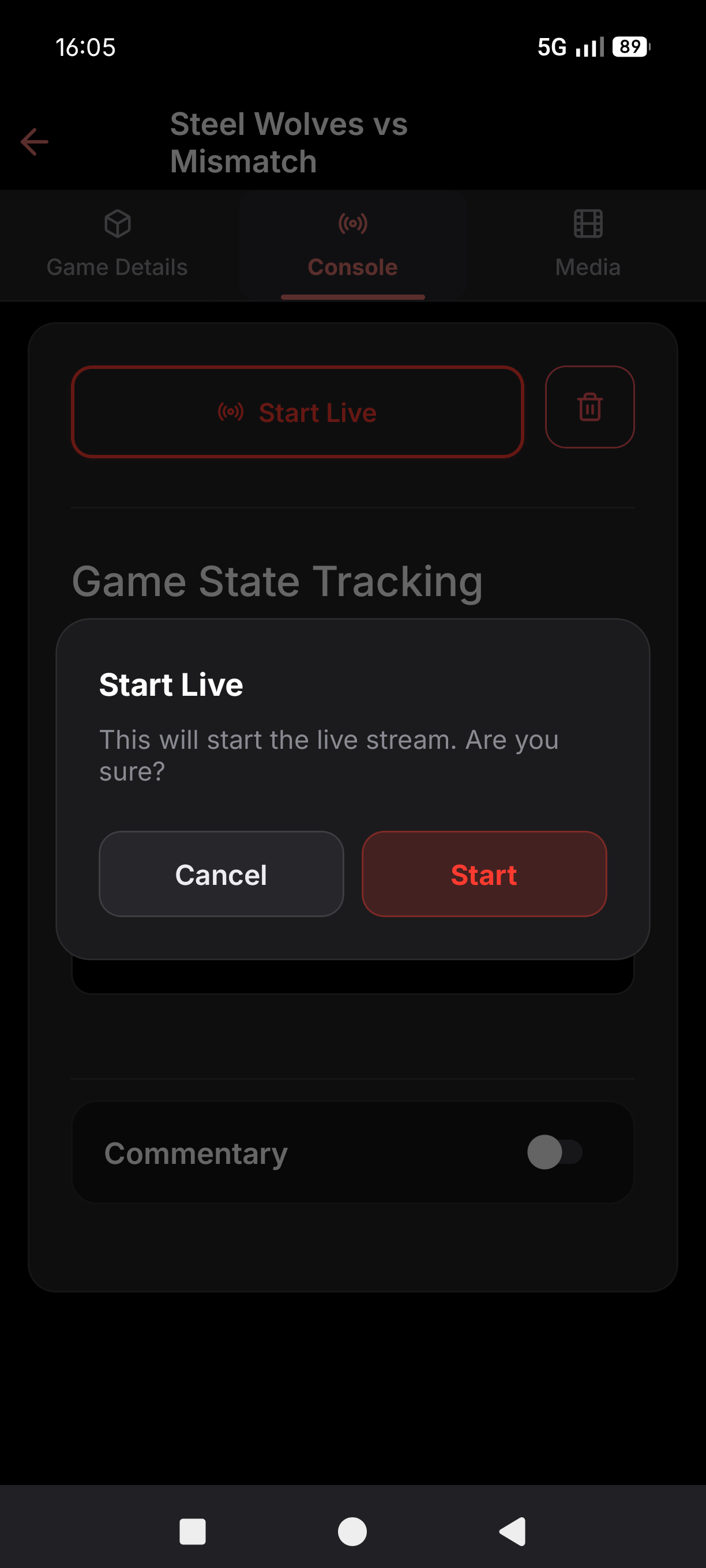 Start stream confirmation