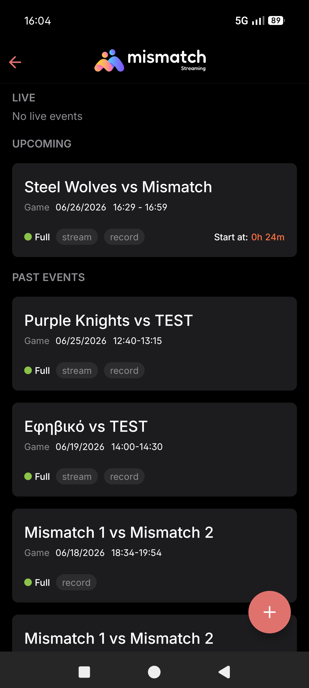 Upcoming games list