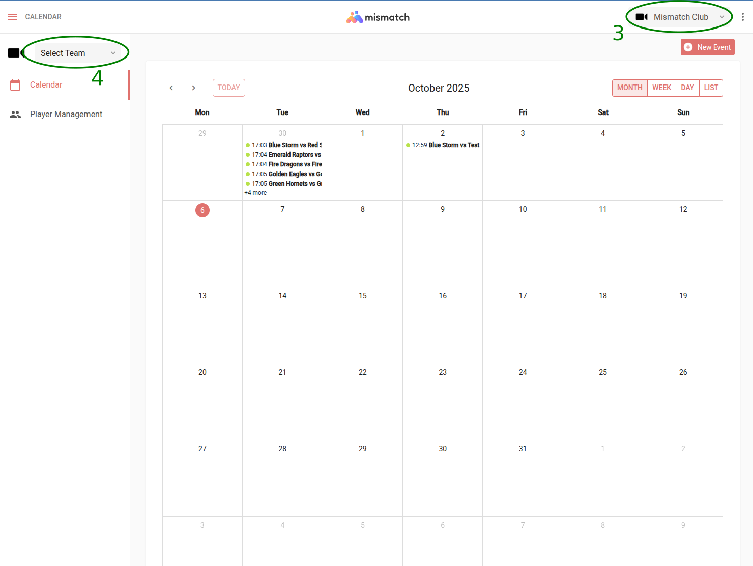 Organization / Club calendar view